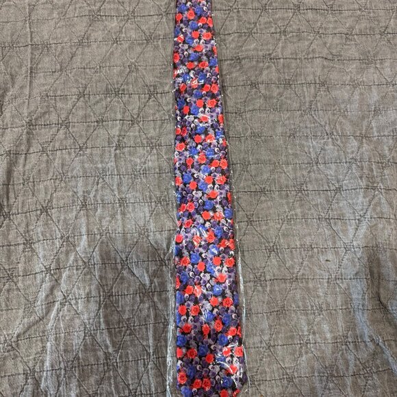 Floral Silk Tie By Desantis Collection Made In Italy Purple Red & Blue Flowers - Picture 1 of 4